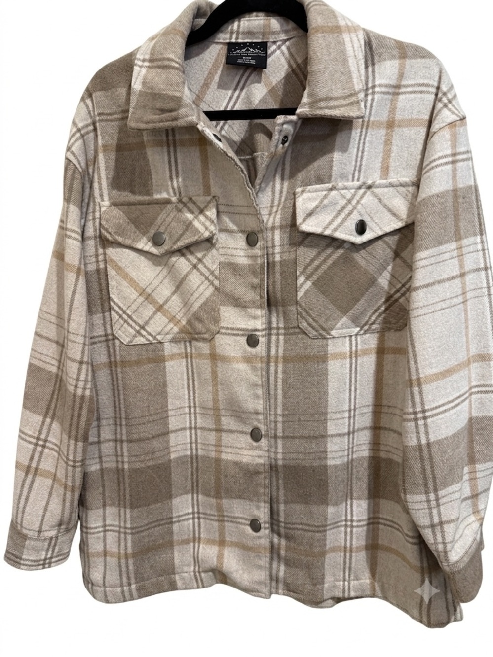 Oversized Women’s Neutral Plaid Shacket Size S